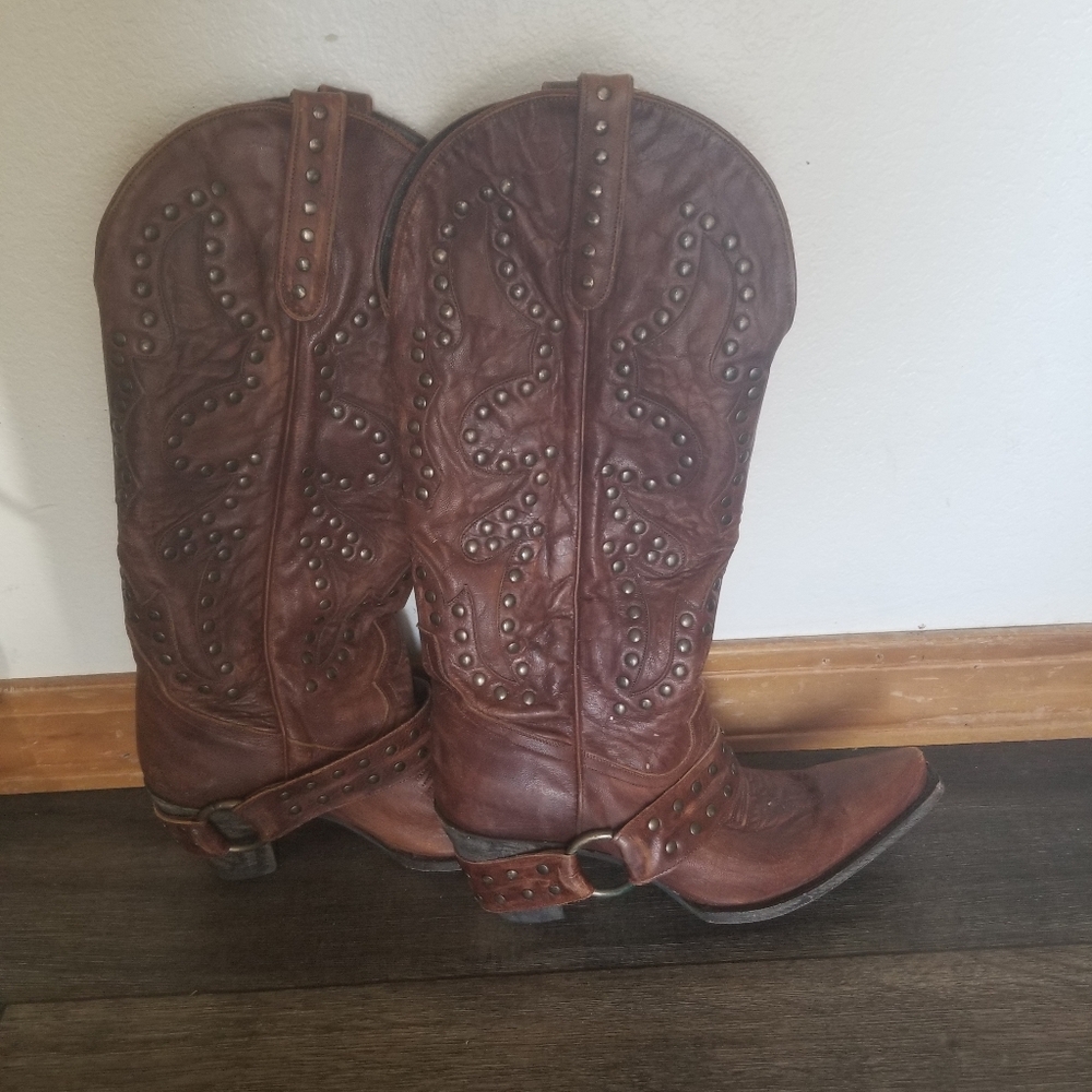 Brown Studded Cowboy Boots . LANE BRAND. Size 10